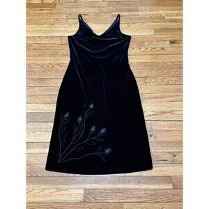 J.R. Nites Caliendo Womens Black Velvet Tank Dress Size 14 Floral Embroidered